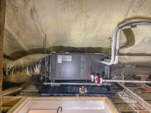 An example of an indoor air handler installed in an Arlington home for a hybrid ductless system.
