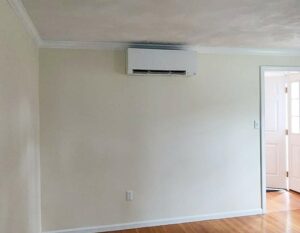 Wall-mounted ductless mini-split AC unit in North Andover home.