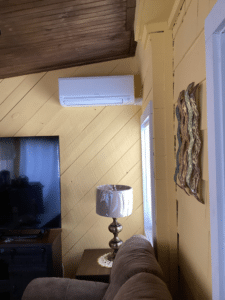 An indoor wall-mounted Mitsubishi ductless unit installed inside a home in Methuen, MA.