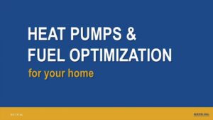 Blue and yellow slide with the text "Heat Pumps & Fuel Optimization for your home" and N.E.T.R. Inc. branding in the corners.